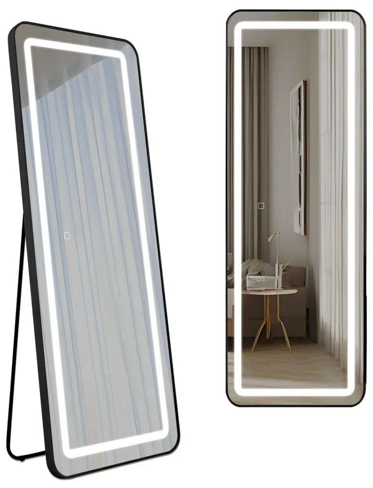 Oglinda LED Dreptunghiulara 50x160 cm, Iluminare 3 Nuanțe, Touch Control & Design Premium Rama Neagra
