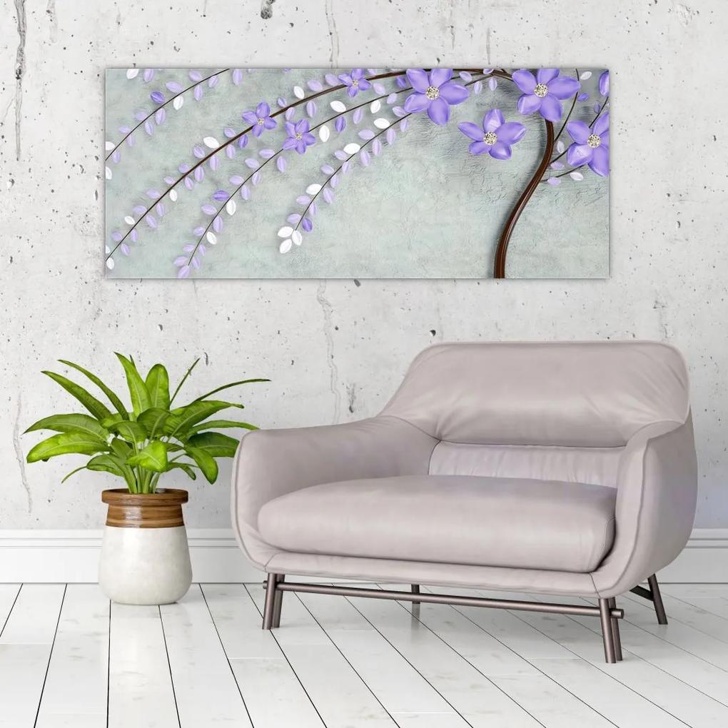 Tablou - ploaie violetă (120x50 cm), în 40 de alte dimensiuni noi