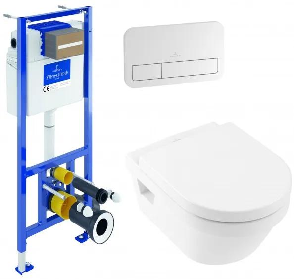 Set vas WC rimless suspendat, Villeroy&amp;Boch Architectura, cu capac inchidere lenta, rezervor si clapeta, 5684HR01