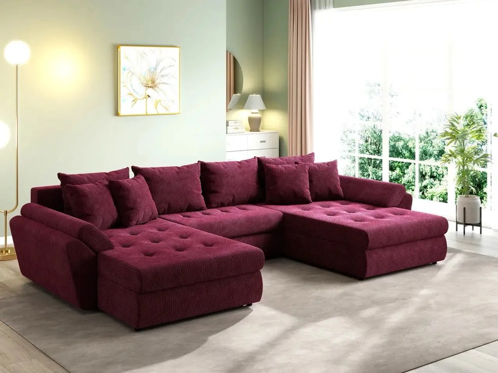 Colțar extensibil dumonde cu ladă de depozitare si sezut confortabil din spuma high-density, Loana U Zoom Red 355x185 cm