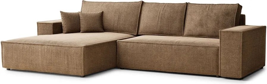 Colțar maro deschis extensibil/cu spațiu de depozitare cu tapițerie din chenille (cu colț pe partea stângă/cu șezlong) Maze – Maison de Rêve