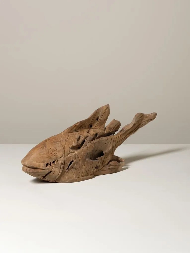 Decoratiune sculptata manual din lemn de tec, H21 cm, "Antique Shore"