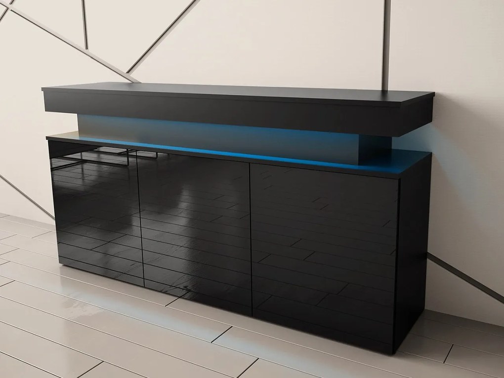 Dulap Lesteralo 3D 160 (Negru + lucios negru) (cu iluminat LED). 1105937