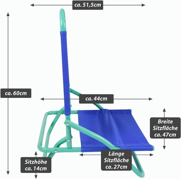 Set de scaune de plajă pliabile, PVC, albastru - verde, 2 bu
