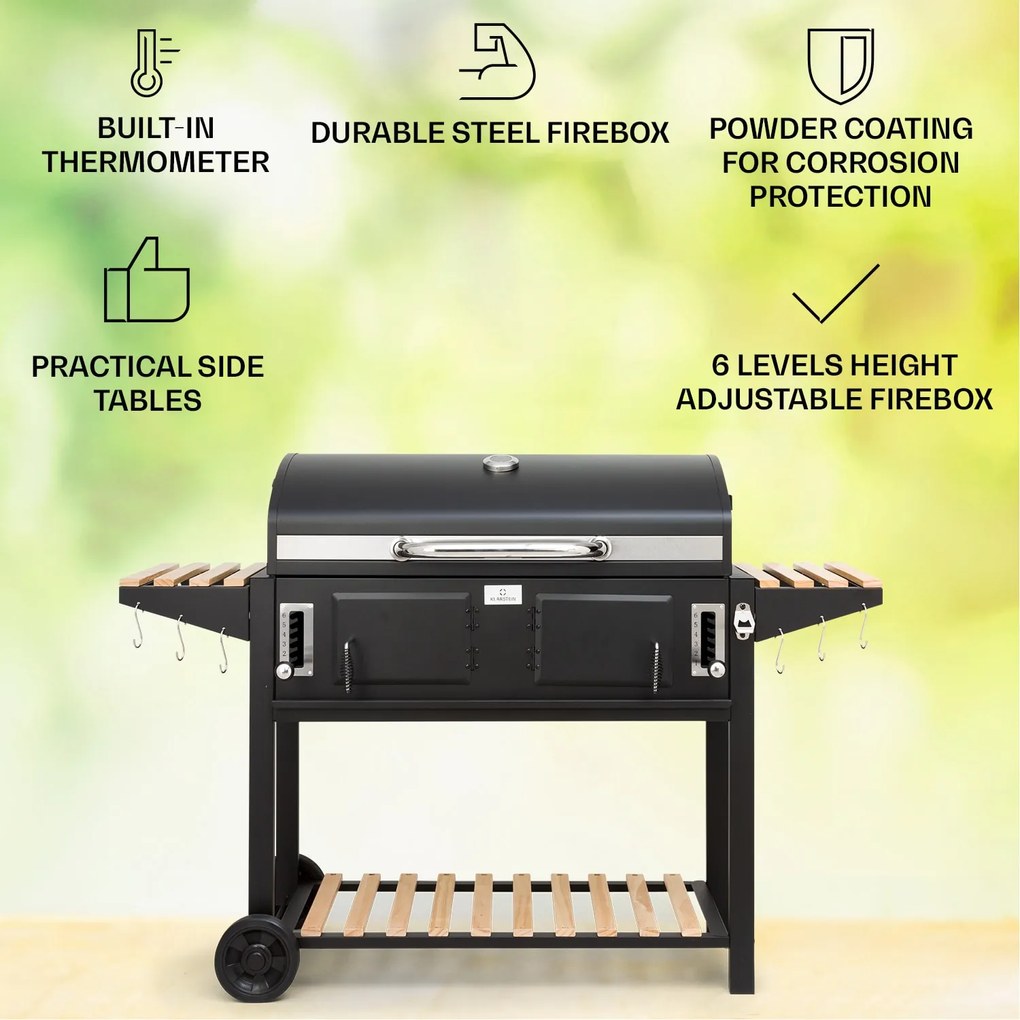 Aberdeen Double Charcoal Grill Smoker Thermometer 2 Side Tables Mobile