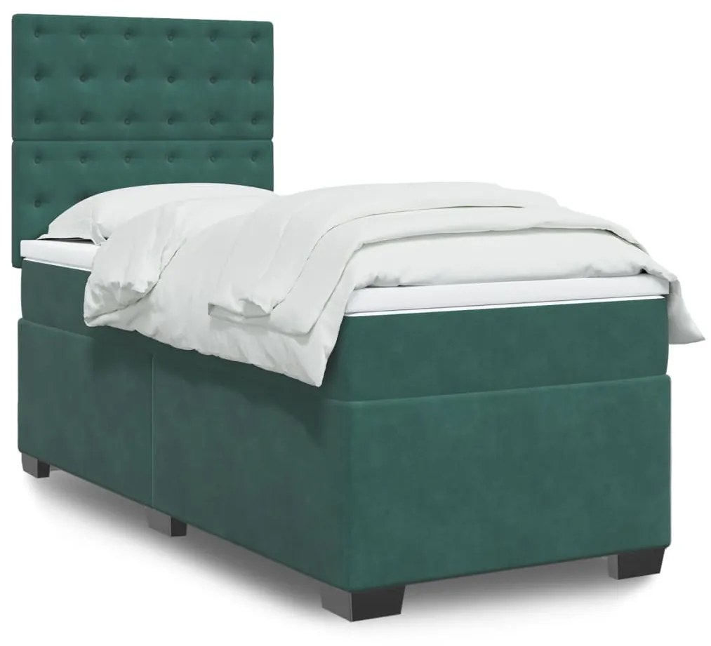 3293125 vidaXL Pat box spring cu saltea, verde închis, 90x200 cm, catifea