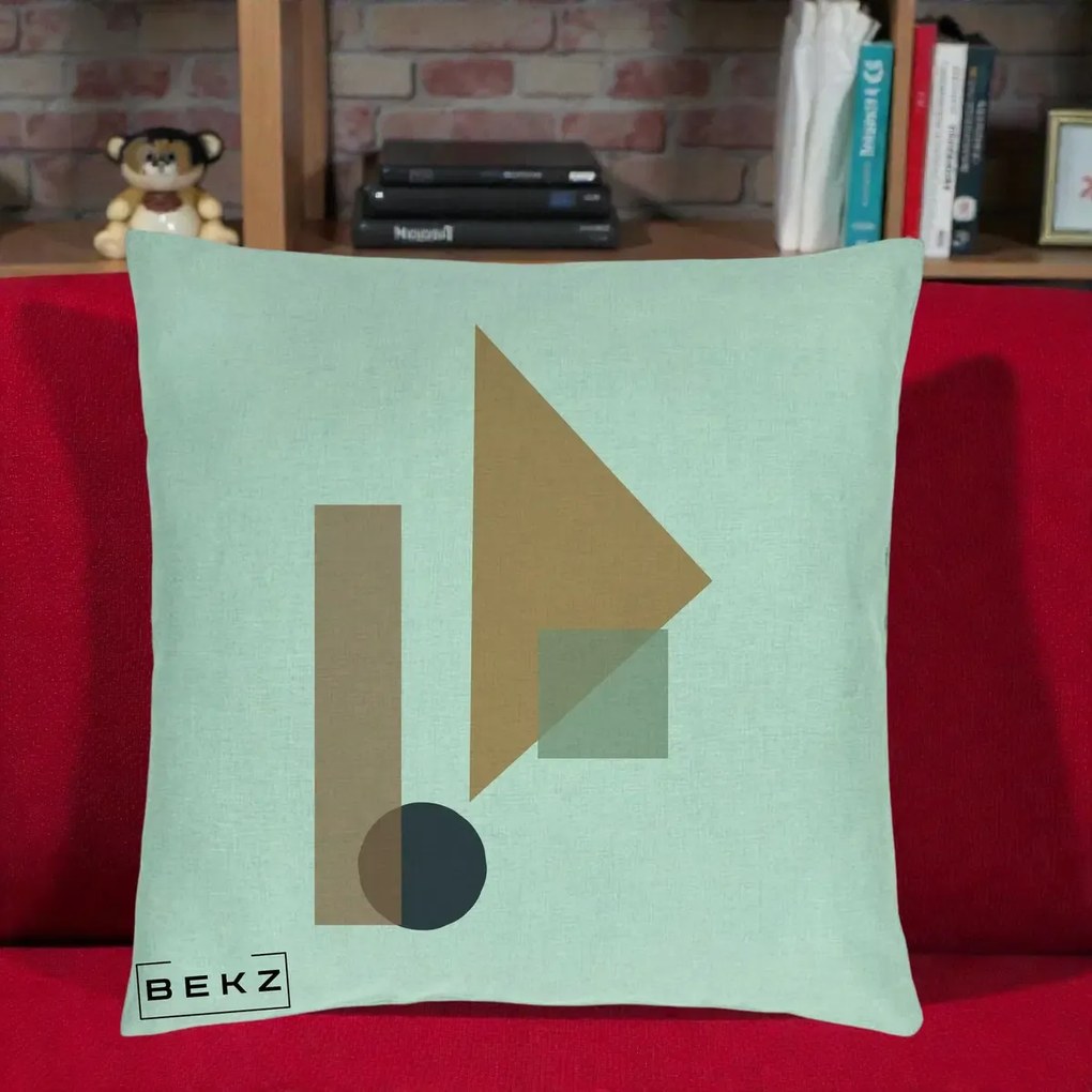 Perna Decorativa Geometric Bauhaus Triunghi, 40x40 cm, Verde Menta, Husa Detasabila, Perna Inclusa, BEKZ®