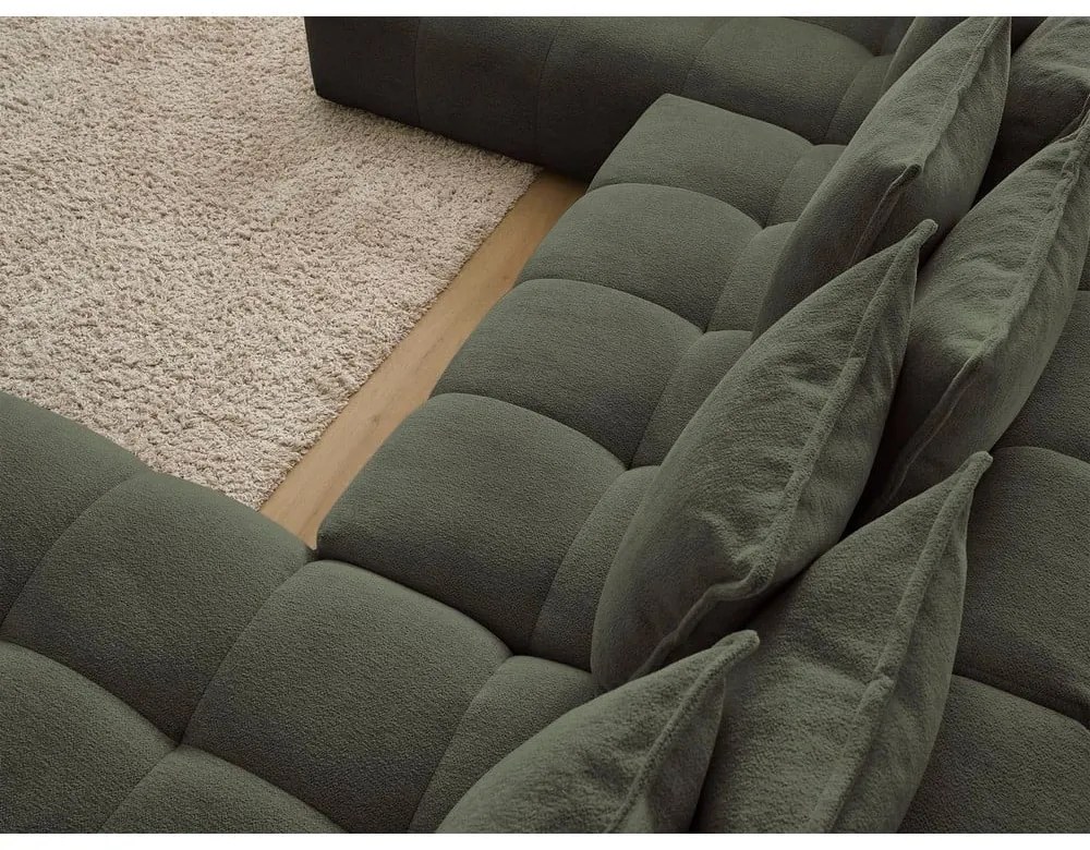 Colțar verde extensibil/cu spațiu de depozitare cu tapițerie din chenille (cu colț pe partea stângă/în formă de "U") Everest – Bobochic Paris