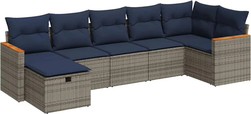 vidaXL Set canapele de grădină, 7 piese, cu perne, gri, poliratan