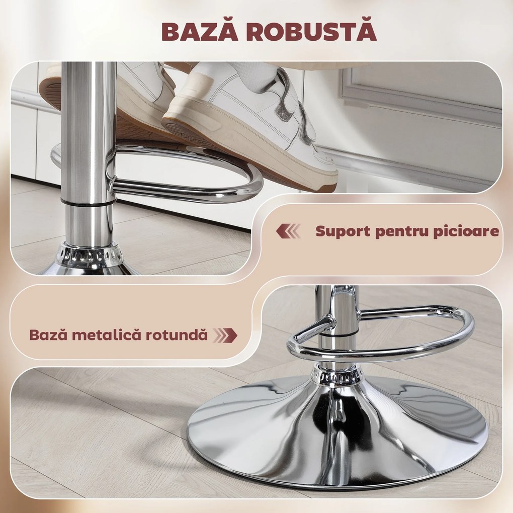 HOMCOM Scaun de Bar cu Înălțime Reglabilă, Scaun de Bucătărie Înalt din PU cu Spătar, Suport pentru Picioare, Cotiere și Șezut Confortabil, Structură Metalică, Rotativ la 360°, pentru Insulă, Roșu Vin | Aosom Romania