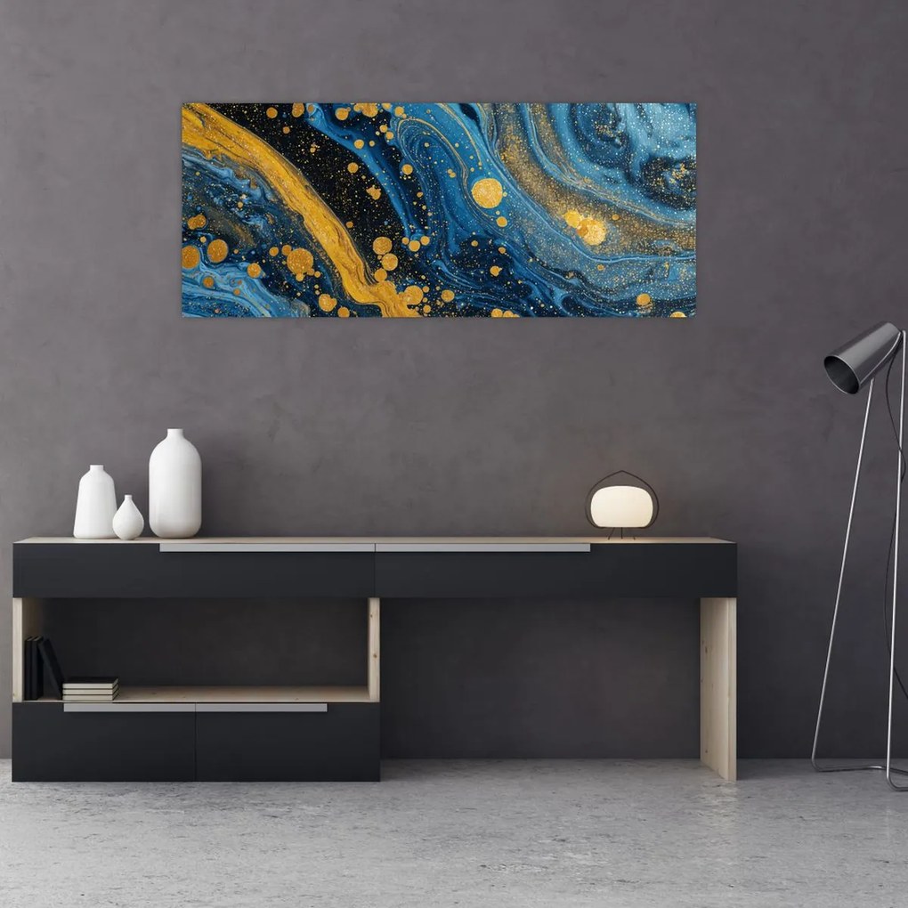 Tablou - Abstracție albastră cu aur (120x50 cm)