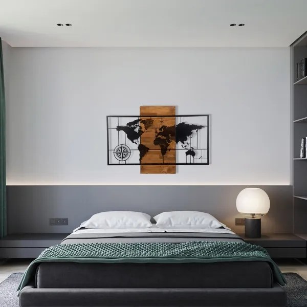 Decorațiune de perete 58x85 cm lemn/metal hartă