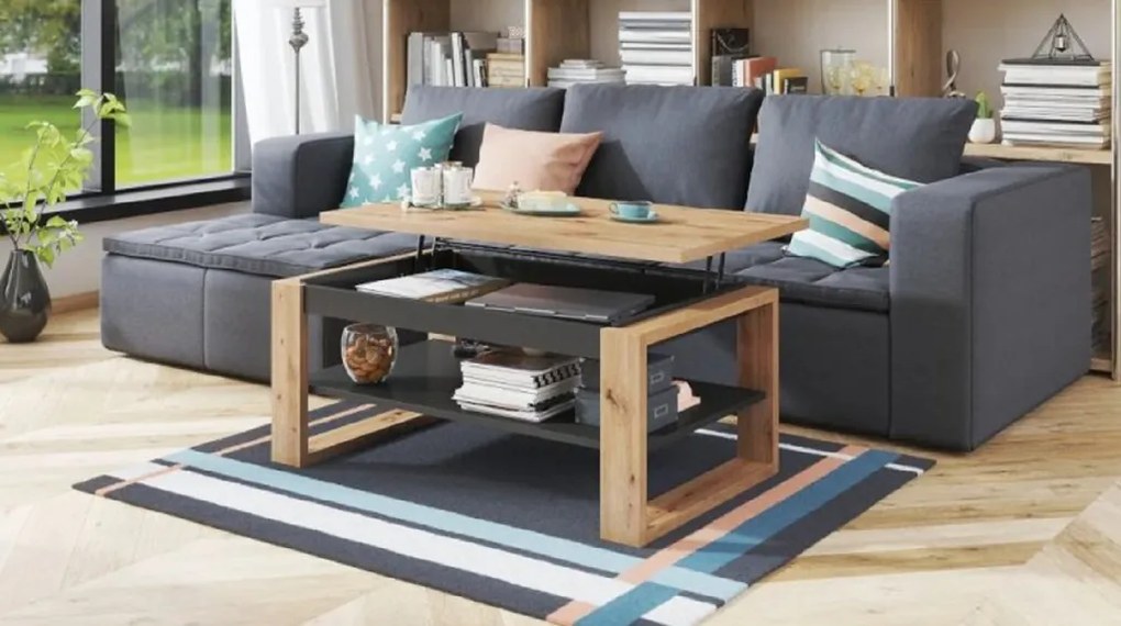 Masuta de cafea extensibila in decor stejar artisan PORTI 100x65 cm