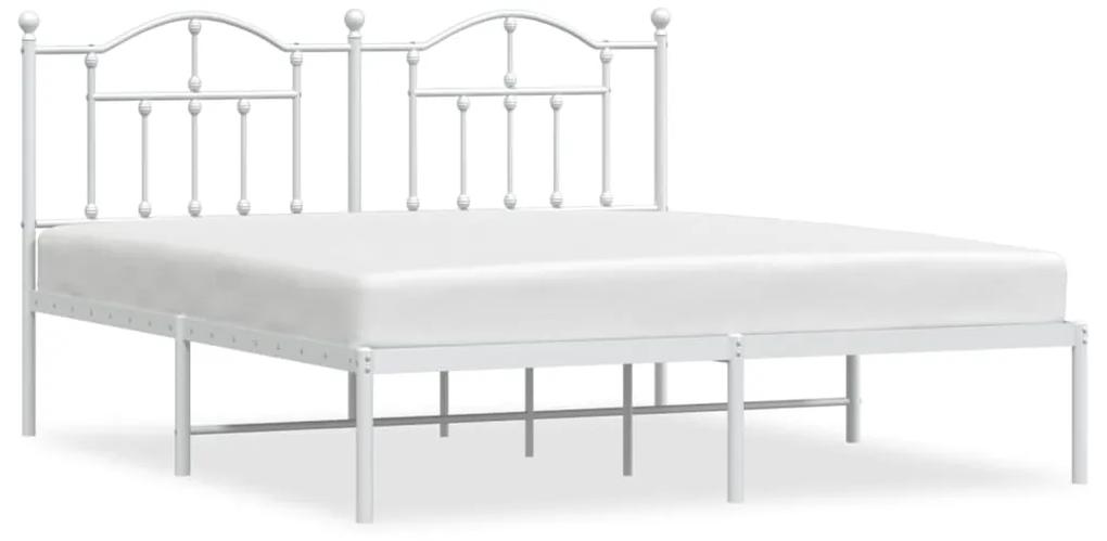 353491 vidaXL Cadru de pat metalic cu tăblie, alb, 160x200 cm