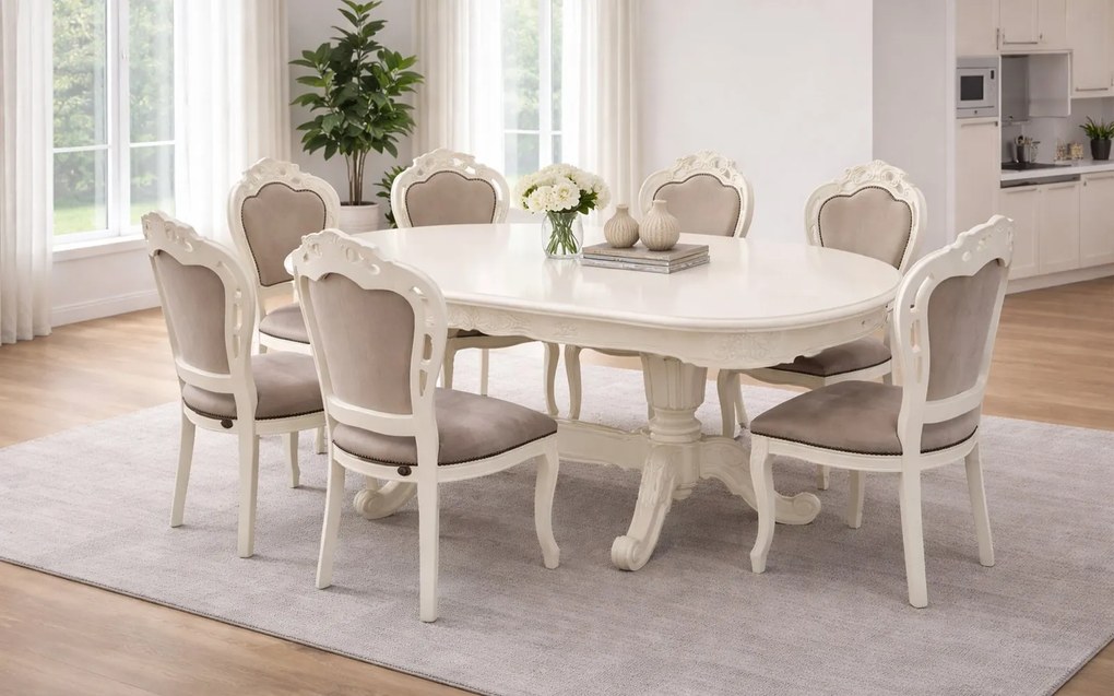 Masă lemn masiv alb de dining Briston Extensibilă