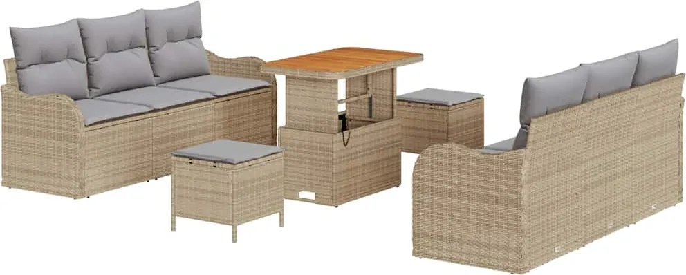 vidaXL Set de canapele pentru grădină cu pernă 9 pcs Bej poliratan