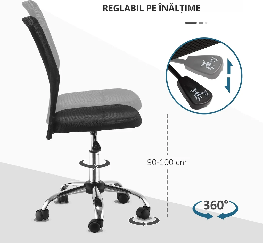 Scaun Birou Fara Roti Vinsetto Scaun de Birou Ergonomic Rotativ Fara Cotiere, Inaltime ...