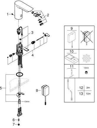 Baterie electronică cu senzor pentru lavoar GROHE BAU COSMOPOLITAN E, 123 mm, crom — 36453000
