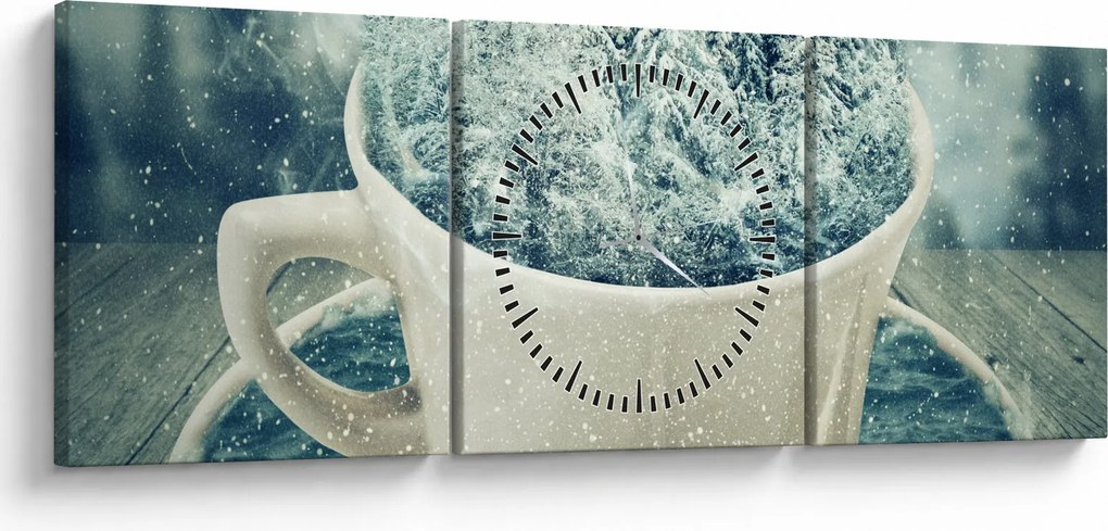 Tablou - Lumea de iarnă într-o căniță (cu ceas) (90x30 cm)