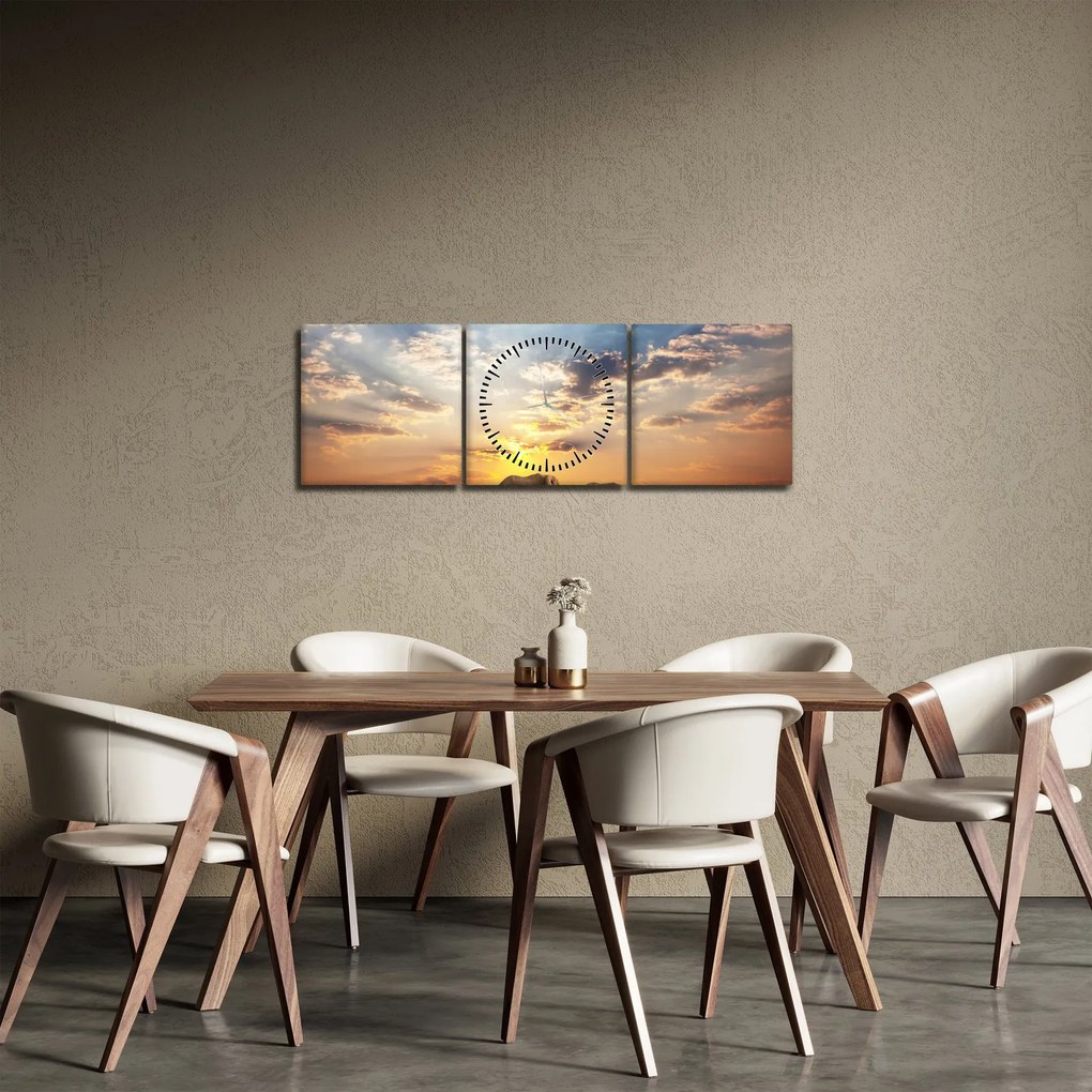 Tablou - Elefanți rătăcind în savană (cu ceas) (90x30 cm)