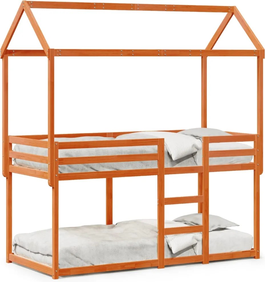 vidaXL Pat supraetajat cu acoperiș maro ceruit 90x190cm lemn masiv pin