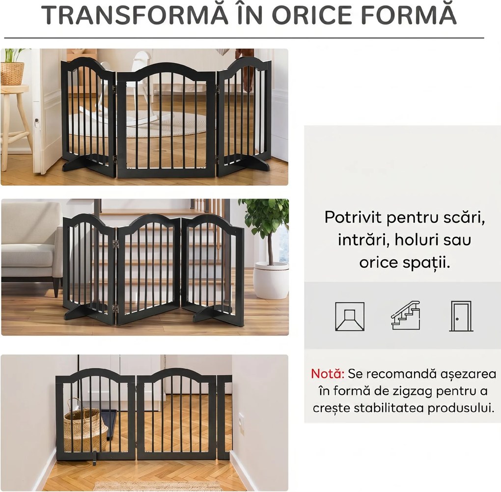 PawHut Barieră Pliabilă pentru Câini din Lemn, 3 Secțiuni, 154,5x29,5x61 cm, Negru | Aosom Romania
