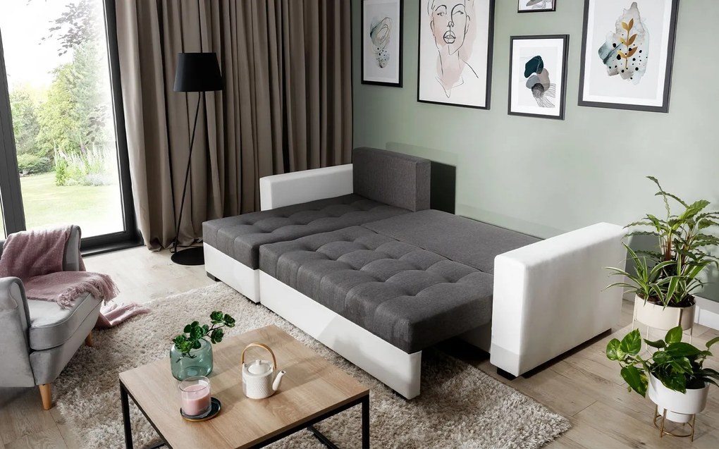 Colțar lemn masiv Extensibil Nelia 237x150cm Ladă Depozitare Personalizabil - Berlin 01 + Soft 11