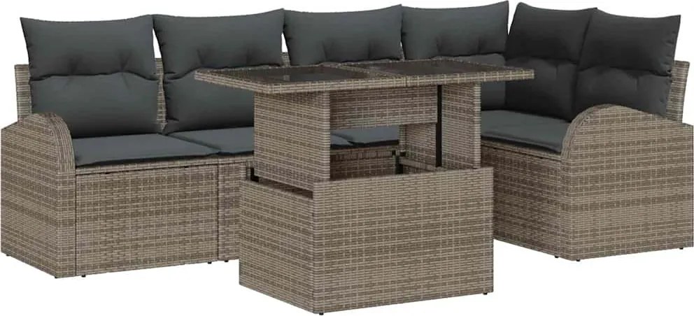 vidaXL Set de canapele pentru grădină cu pernă 6 pcs Gri Rattan poli
