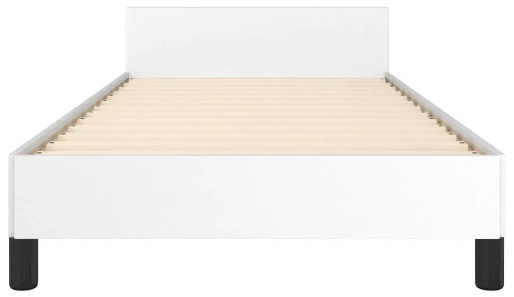 Cadru de pat cu tablie, alb, 90x190 cm, piele ecologica Alb, 90 x 190 cm, Nasturi de tapiterie