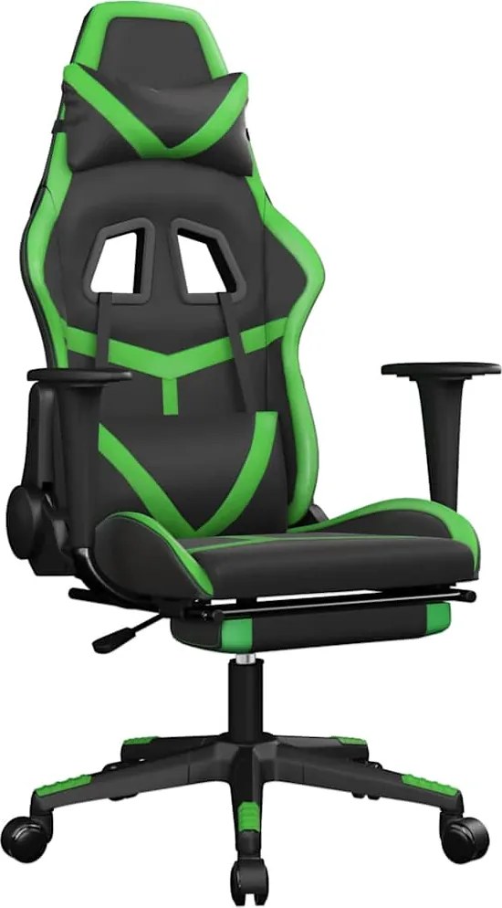 vidaXL Scaun gaming de masaj/suport picioare, negru/verde, piele eco