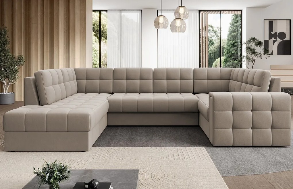 Coltar extensibil stanga 5 locuri ELTAP, LT-18SO, Blewett, 299x198x82 cm, lemn/poliester, bej inchis