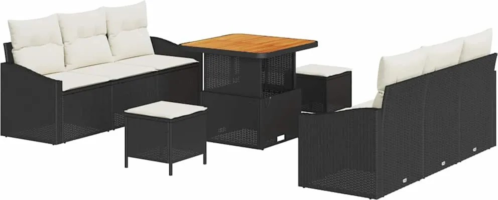 vidaXL Set de canapele pentru grădină cu pernă 9 pcs Negru poliratan