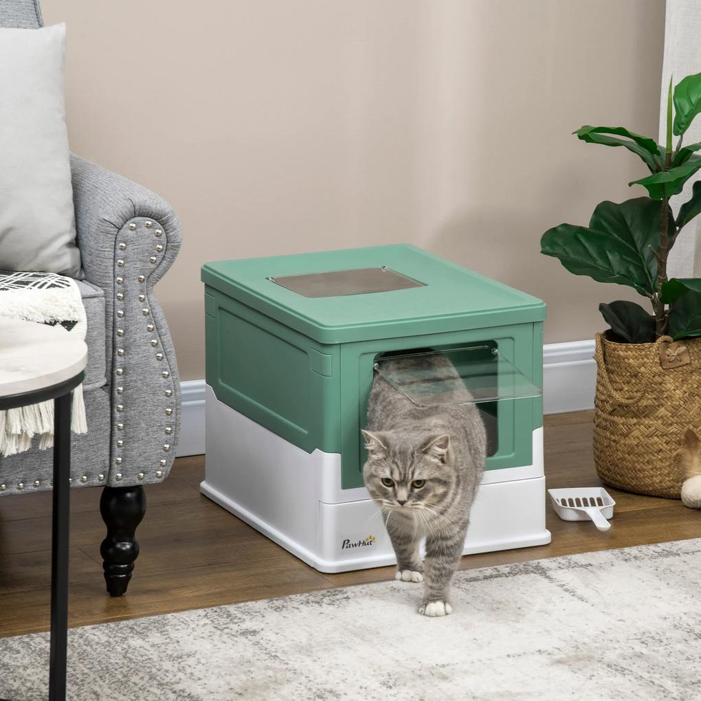 Litiera pentru pisici PawHut cu tava detasabila si 2 usi, verde 47,5x35,5x36,7cm | Aosom RO