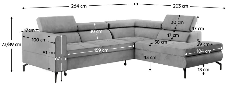 Set canapea extensibila, gri, dreapta, BALTIK ROH