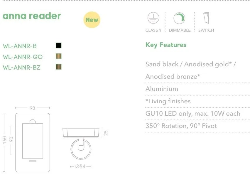 Aplica cu spot din aluminiu canelat Anna Reader negru