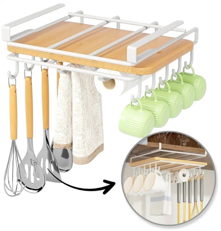 Organizator de bucatarie suspendat cu carlige RAXIMO, alb