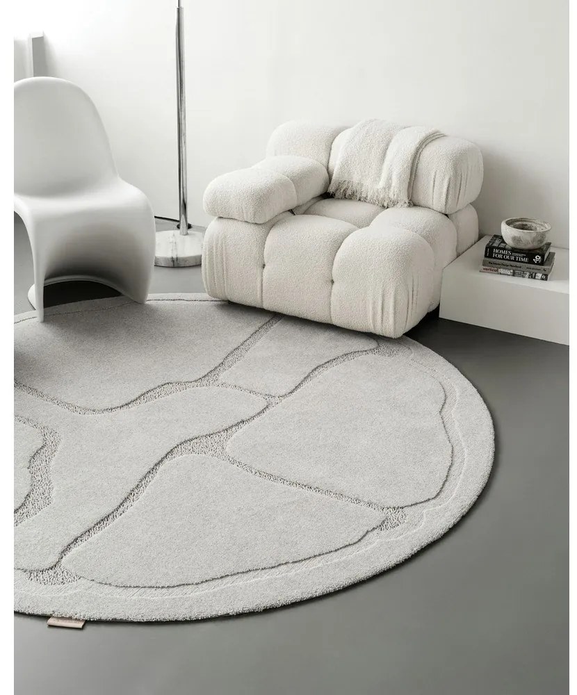 Covor gri deschis rotund din lână ø 160 cm Morphic Organica – Agnella