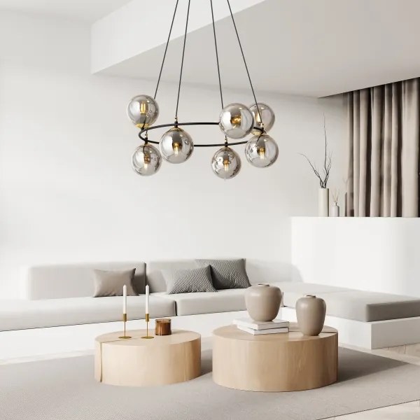 Lustră pe cablu AZURA 8xE14/10W/230V negru/gri