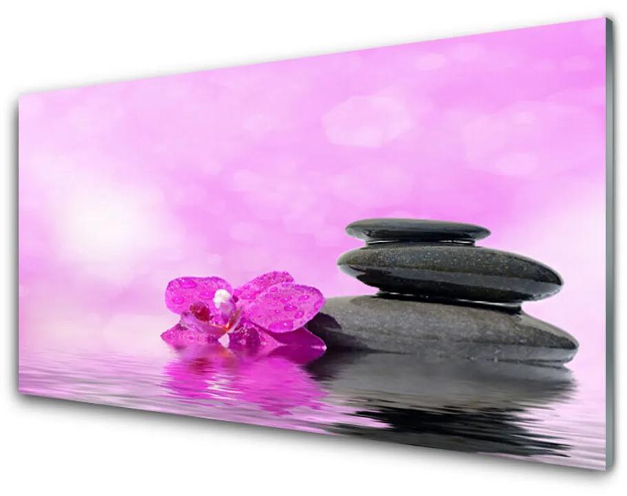 Tablou pe sticla acrilica Pietrele de flori Arta Roz Gri