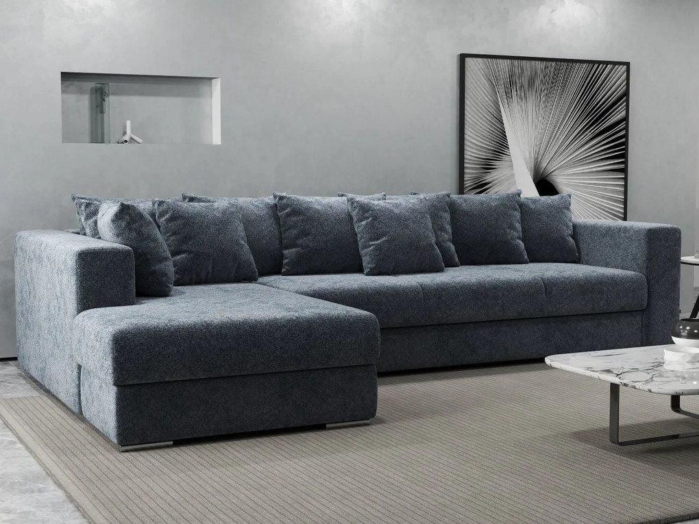 Colțar extensibil dumonde cu ladă de depozitare si sezut confortabil din spuma high-density, Gloria Euphoria Grafit 320x183 cm