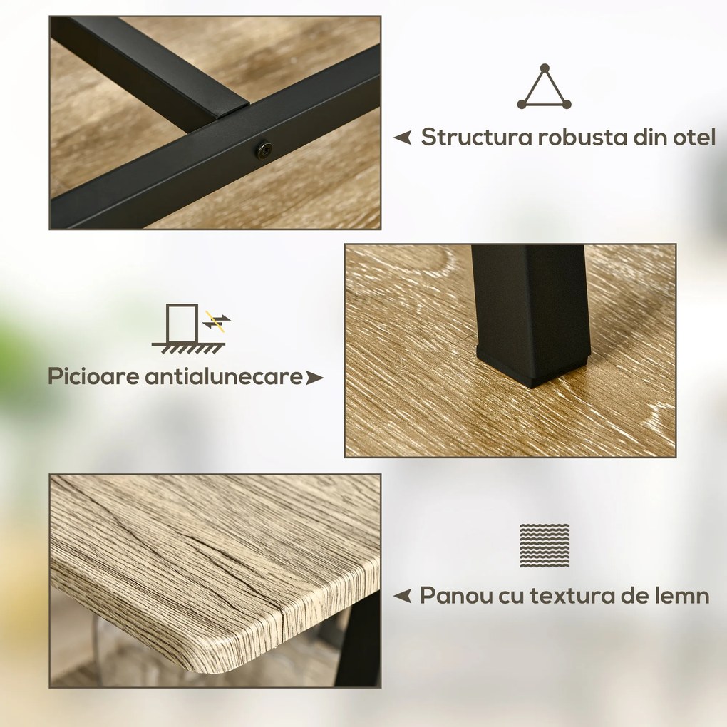 HOMCOM Masă de Bar pentru 10 Sticle, Design Modern din PAL și Oțel, Dimensiuni 120x60x91 cm, Negru și Lemn, Ideală pentru Bucătărie sau Living | Aosom Romania