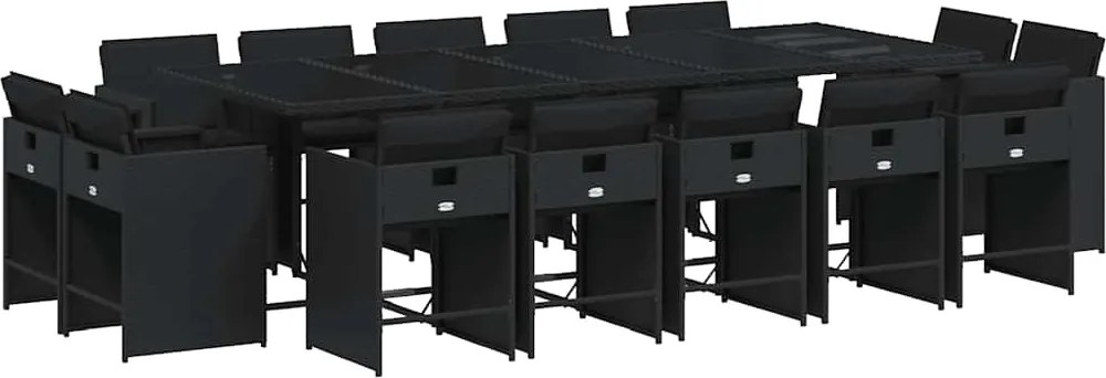 vidaXL Set mobilier de grădină cu perne, 15 piese, negru, poliratan