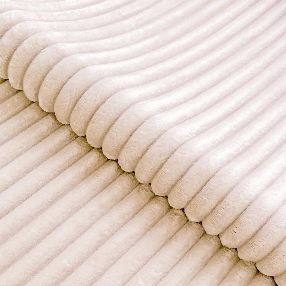 Colțar crem cu tapițerie din catifea reiată (cu colț pe partea dreaptă/în formă de ”L”) Marbeya – Ropez