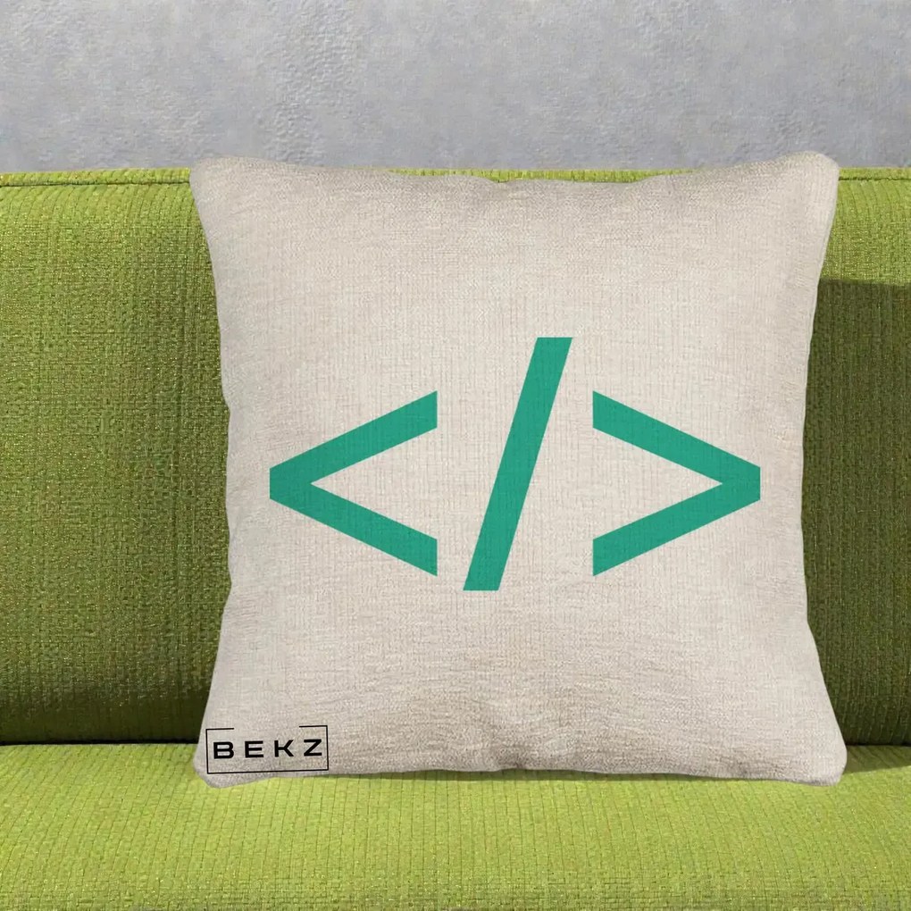 Perna Personalizata Cod HTML Turcoaz, 40x40 cm, Bej Canapea, Husa Detasabila, Perna Inclusa, BEKZ®