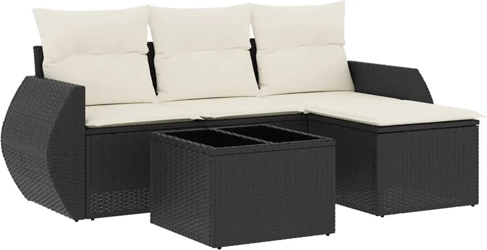 vidaXL Set mobilier de grădină cu perne, 5 piese, negru, poliratan