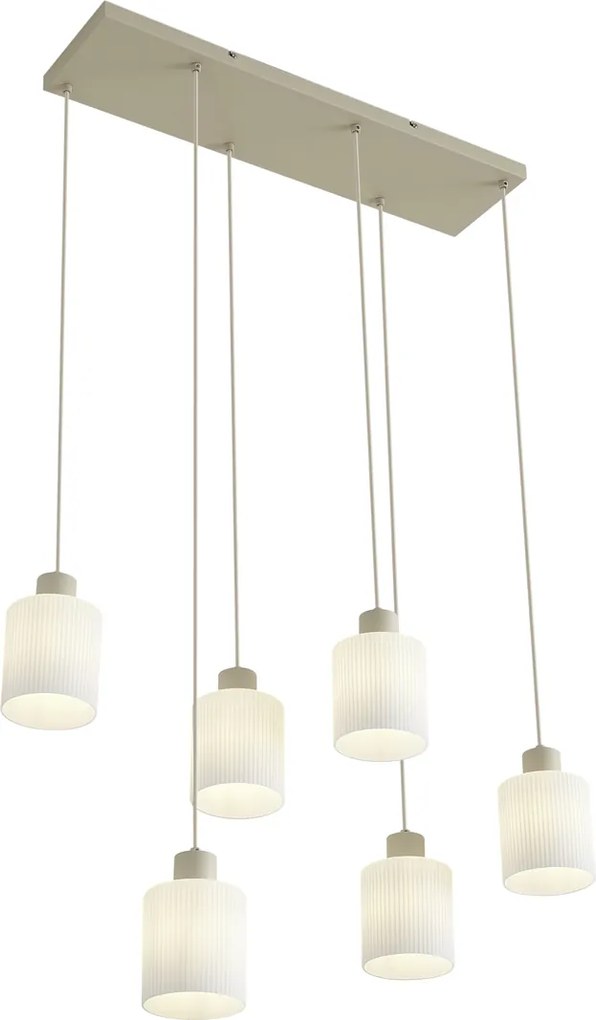 Scandinavische hanglamp beige met wit glas 6-lichts - Wisp
