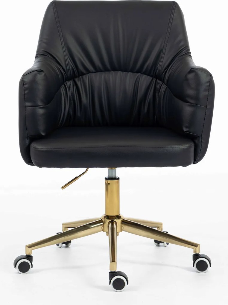 HR840K Scaun Negru Piele Ecologica cu Bază Aurie