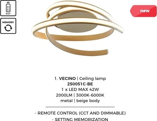 Lustra moderna aplicata LED cu telecomanda VECINO