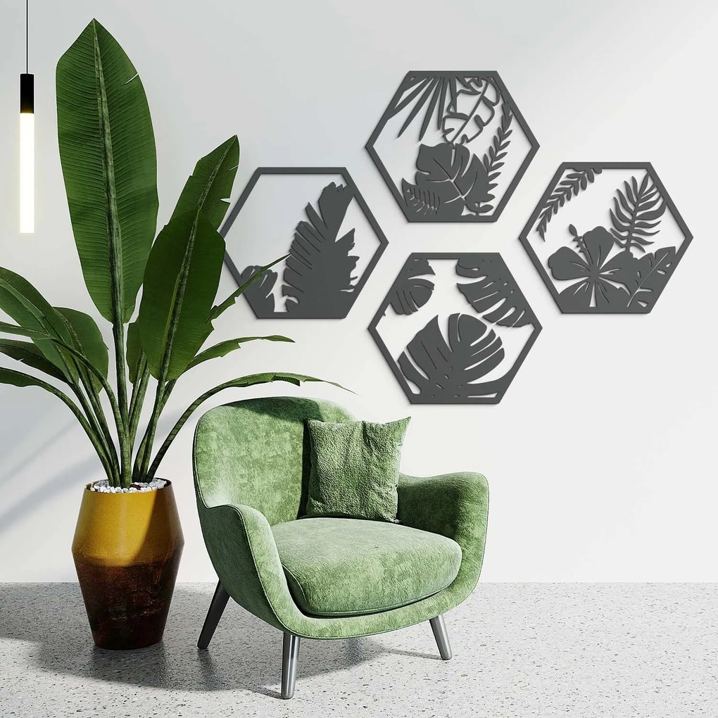 DUBLEZ | Tablouri florale pentru perete - Hexagoane (4 buc)