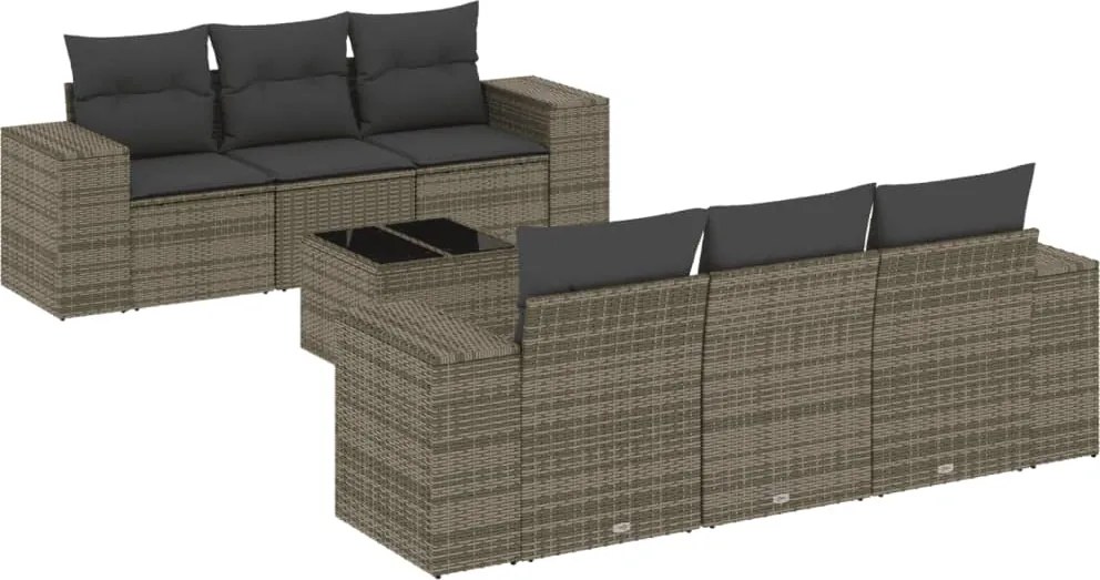 vidaXL Set canapele de grădină, 7 piese, cu perne, gri, poliratan
